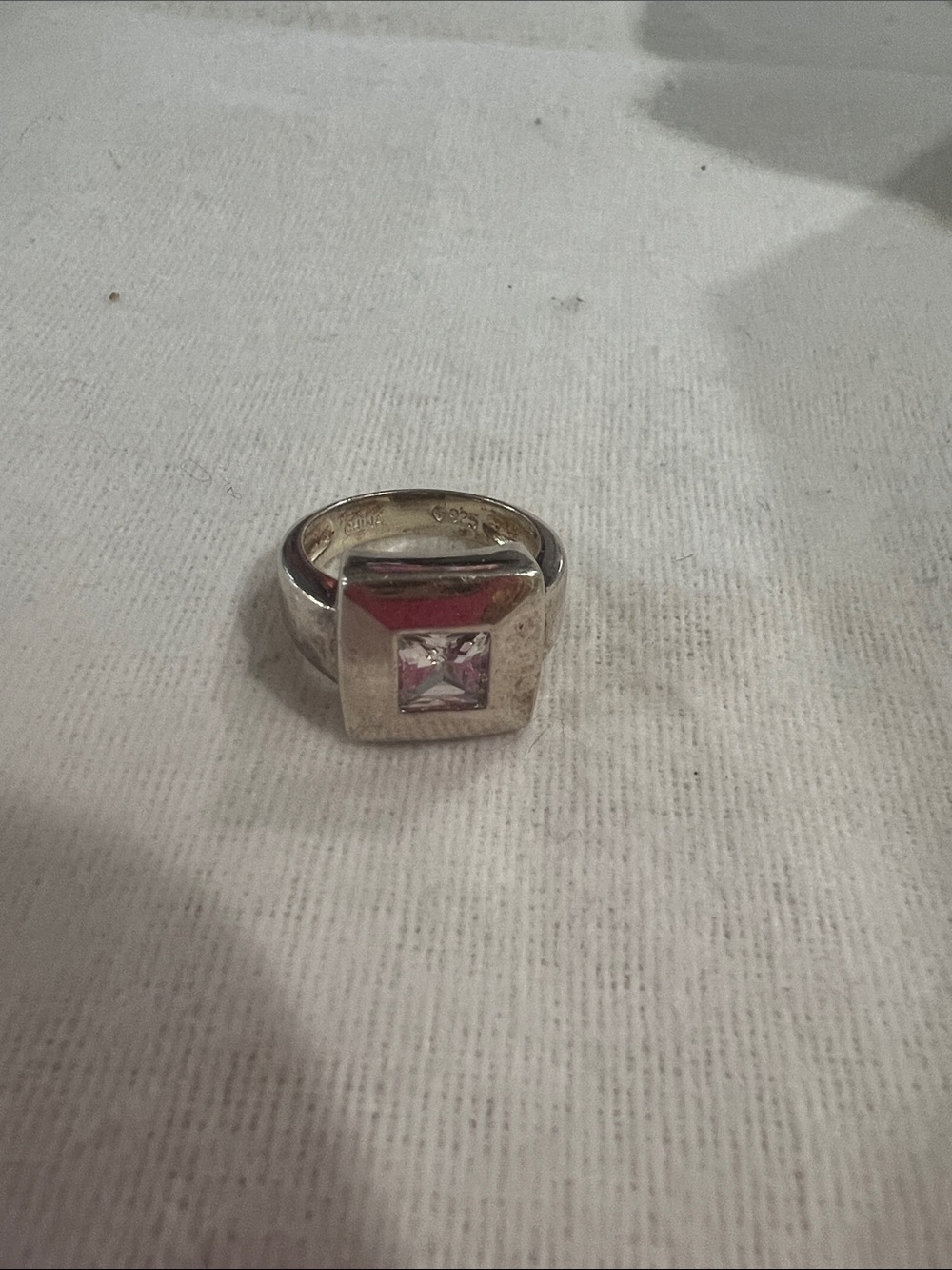 B#59-Sterling Silver women Squaret Signet Ring with Clear Stone